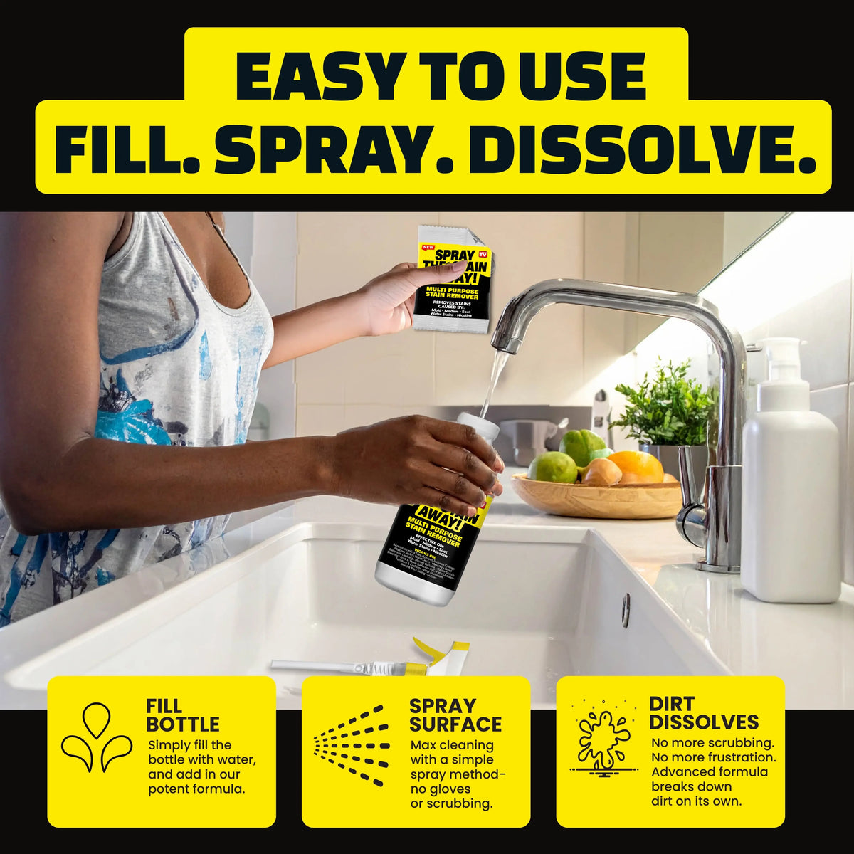 Heavy-Duty Industrial Stain Dissolver Spray, Instantly Remove Mold, Mildew & Tough Grime, Works Indoor & Outdoor for Brick, Driveway, Siding, Bathtubs, Fences, Ceilings, Sidewalks